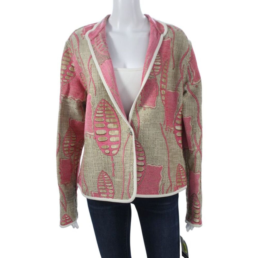 Khangura Womens Multicolor Floral Blazer Button Long Sleeve Size XL
